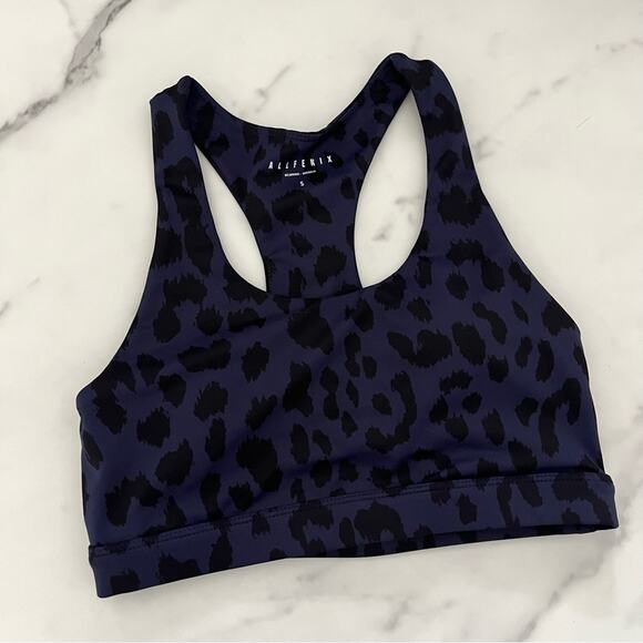 Allfenix Oversized Cheetah Sports Bra Racer back Navy black Sz Small - Picture 2 of 7